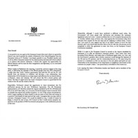 約翰遜在簽署的信件指，押後脫歐損害英國及歐盟的利益和關係。（美聯社圖片）