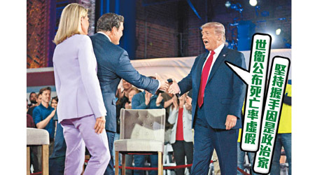特朗普（右）出席活動後照樣握手。（美聯社圖片）