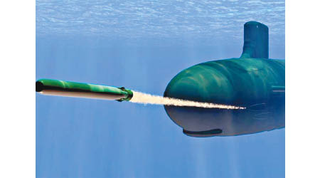 MK48 Mod6 AT重型魚雷模擬發射圖。（中時電子報圖片）