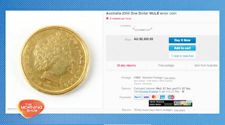 鑄造錯誤的硬幣在拍賣網站有價有市。（電視畫面）