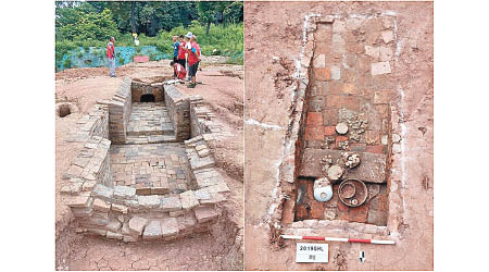 這次發現大量各時期墓穴，包括右圖的宋代磚室墓。