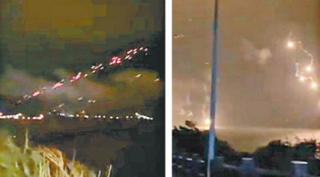 左及右圖：網民拍到台灣軍方夜晚射擊的短片。