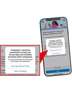 蘋果新的iOS系統設有彈出提示，詢問用家是否准許被Fb追蹤。