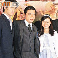 （左起）徐正曦、羅嘉良、Elanne、劉燁等為《男兒本色》會見記者。