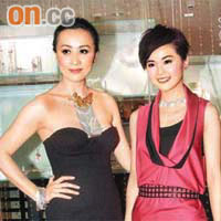 劉嘉玲（左）與阿Sa昨日盛裝現身上海，出席新店開幕禮。