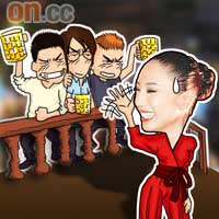 事發模擬圖<br>鄭希怡、何潤東及田亮等人到酒吧耍樂見世面，現場有幾個有勢力人士點名要鄭希怡飲酒被拒。