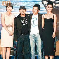 薛曉路（左起）、李連杰、文章、陳瑞昨日出席《海洋天堂》新聞發布會及慈善首映禮。