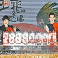 王菲個唱十日內預購金額高達18,880,000人民幣，她與陳家瑛進行冰雕祝酒儀式。