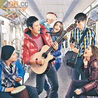 阮經天在地鐵車廂大玩合唱。
