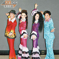 歐錦棠（左起）、思琦、焦媛和李潤祺穿起懷舊服裝，造型相當過癮。
