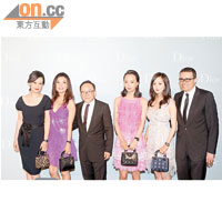 鄔君梅（左起）、趙薇、品牌中國區總裁Patrick Lee、王珞丹、楊幂和品牌中國區總經理Jerom盛裝出席活動。