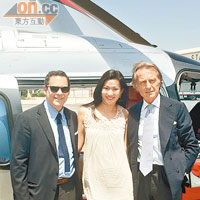 法拉利主席Luca di Montezemolo（右）與黎曉靈坐直升機參觀F1研究廠。