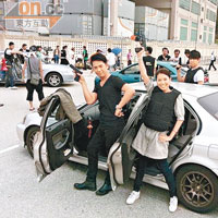 陳宛蔚與郭政鴻齊齊拍攝翻車場面，有驚無險。