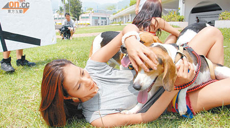 Hidy與愛犬玩得相當投入。