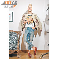 tee $1,180<br>jeans $2,990<br>quilted denim jacket $3,390<br>shoes $2,630