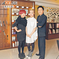 余翠芝與星級髮型師Ming Liu（右）及化妝師Pinko. C（左）合資搞美容學校。