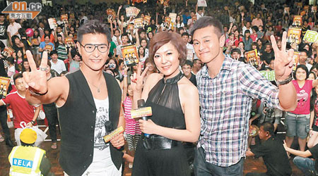 陳展鵬（左起）、田蕊妮及黃浩然在馬來西亞馬不停蹄做宣傳。