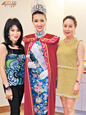 孫泳恩（左起）對束雯有讚冇彈，而已息影的中國女星、現任洛杉磯郡長夫人胡惠玲亦有捧場。