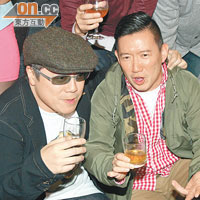 彭浩翔（左）與阿澤前晚經常以余文樂的戀事做笑柄。