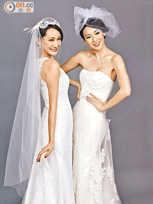 莊思敏（右）與何紫綸齊披婚紗拍照做生招牌。