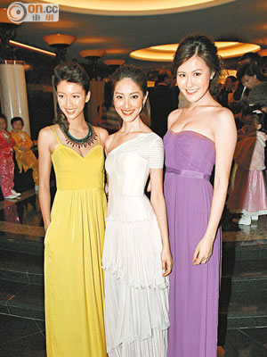 蔡思貝（左起）、陳凱琳及劉佩玥現身晚宴，谷胸搶「峰」頭的劉佩玥相當出位。
