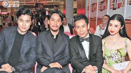 鄭雨盛（左起）、張震、成泰燊及張辛苑連趕兩場宣傳新片。
