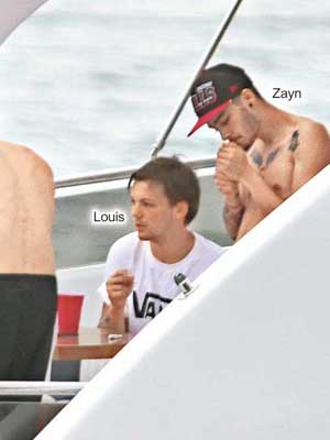 去年6月在邁阿密的私人遊艇上，Louis和Zayn已曾疑似吸食有料捲煙。（東方IC圖片）