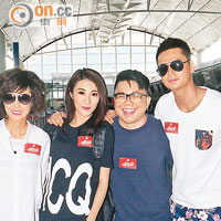 米雪（左起）、林夏薇、陳奐仁和羅仲謙隨大隊出發到台灣。