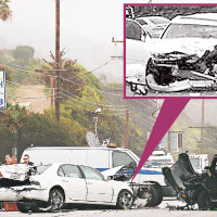 Bruce的黑色車（左）雖受損，但女死者的白色車前端被撞如廢鐵。（東方IC圖片）