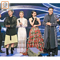 鄧小巧（左起）、譚嘉儀、Hana及鄭世豪成為「最受歡迎新人獎」得主。