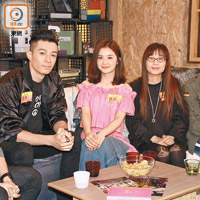 周柏豪（左起）、蔡卓妍和編劇李敏齊齊上節目宣傳新片。