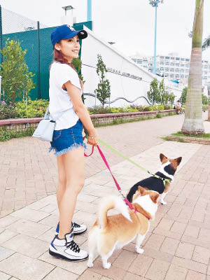 鄧洢玲一有空閒便帶愛犬落街散步。