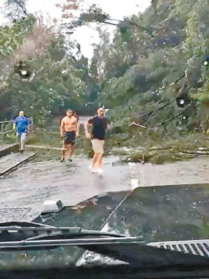 Chilam為其他道路使用者着想，落車幫手移開斷樹。