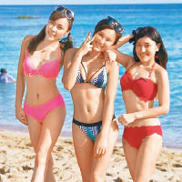 柯嘉琪（左起）、林慧妍及錢子楓水着出巡，夠晒吸睛！