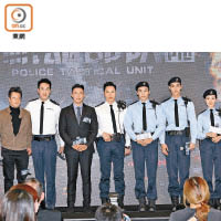 石修（左起）、盧慶輝、張繼聰、譚耀文、麥亨利、楊天宇及王藝霖合拍新劇。