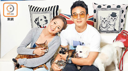 龐景峰養有五貓一狗，與女友組織一個大家庭。
