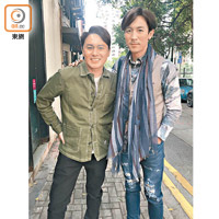 曹永廉與譚俊彥昨日到上環住宅區拍外景。