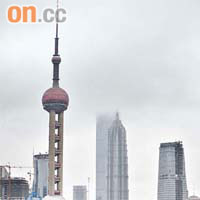 中國經濟規模明年料超越日本，排名第二。圖為上海金融區。	（資料圖片）