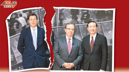 離巢<br>滙豐宣布裁員不久，馬凱博（左）亦離任，右起為王冬勝及歐智華。（資料圖片）