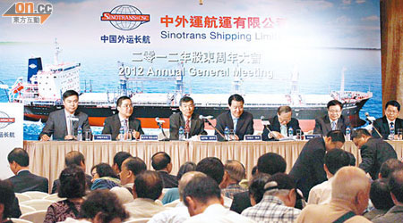 中外運總經理田忠山（左四）指出，集團首季錄得利潤。（蔡綺琳攝）