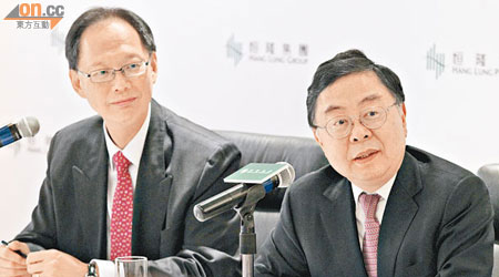 陳啟宗（右）相信內地租金收入增幅持續勝香港。左為董事總經理陳南祿。（黃仲民攝）