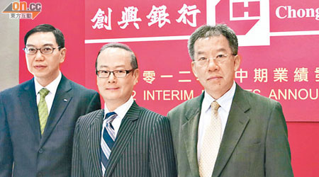 創銀陳凱傑（左）稱，該行沒有持歐債。中為劉惠民，右為常務董事王克嘉。