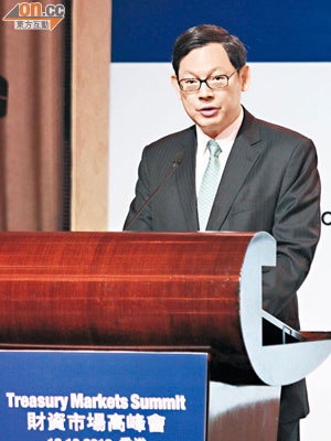 金管局總裁陳德霖指外圍存在多項不明朗因素，將左右香港樓巿發展。（胡家豪攝）