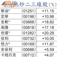 部分熱炒二三線股（%）