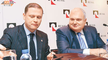 Vladislav Soloviev（左）預期，俄鋁次季經營仍困難。右為主席Matthias Warnig。（蔡綺琳攝）