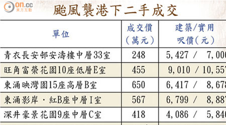 颱風襲港下二手成交