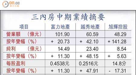 三內房中期業績摘要