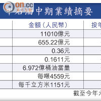 中石油中期業績摘要