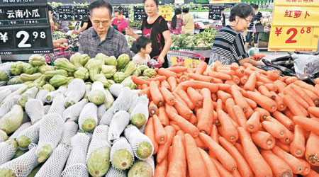 內地上月CPI按年上升3.1%，創七個月來最大漲幅。（中新社圖片）