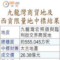 九龍灣商貿地及西貢限量地中標結果